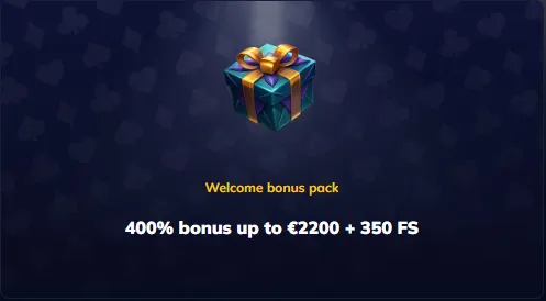 RioAce Casino welcome offer — 400% deposit bonus up to €2200 plus 350 free spins for new members